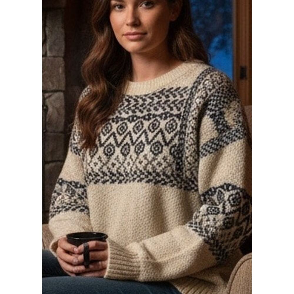 Uniq Cozy Soft Wool Blend Boho Patterned Sweater